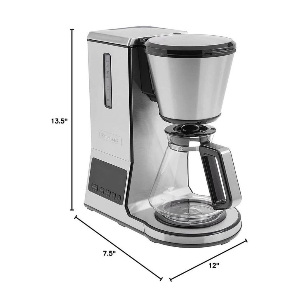 Cuisinart PurePrecision brewer catalog dimension diagram labeled 13.5 inches high, 7.5 inches and 12 inches across the base.