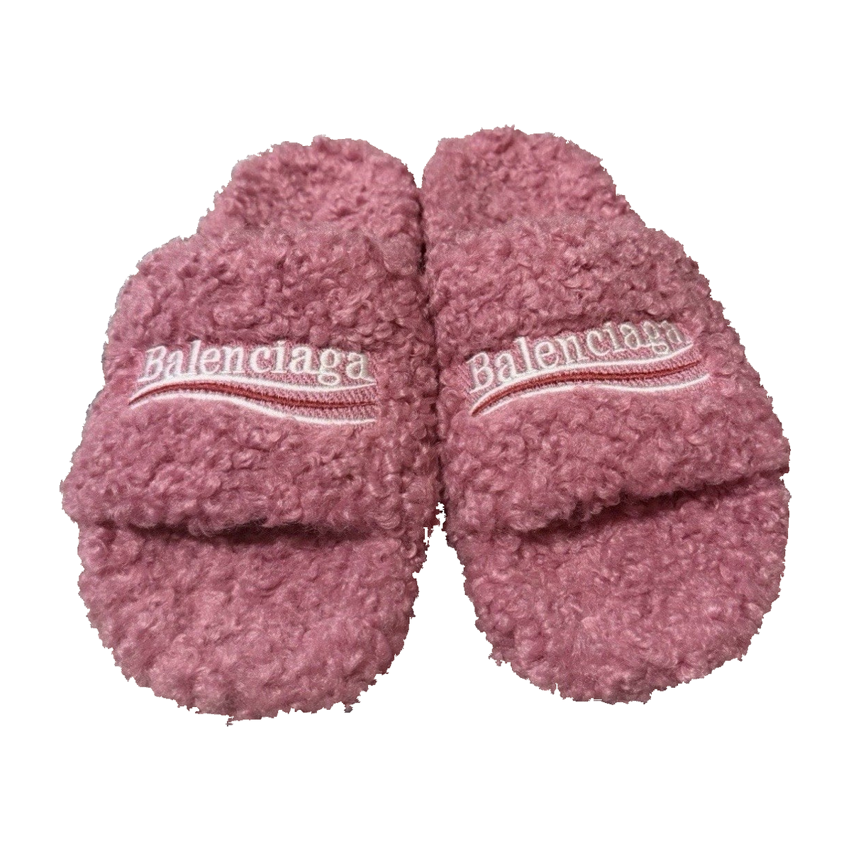 Women’s Balenciaga Pink Fur Slides U.S Size 10/ Eu 42 — front view on white background