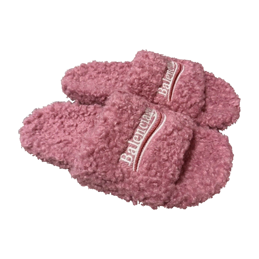 Women’s Balenciaga Pink Fur Slides U.S Size 10/ Eu 42 — side view on white background